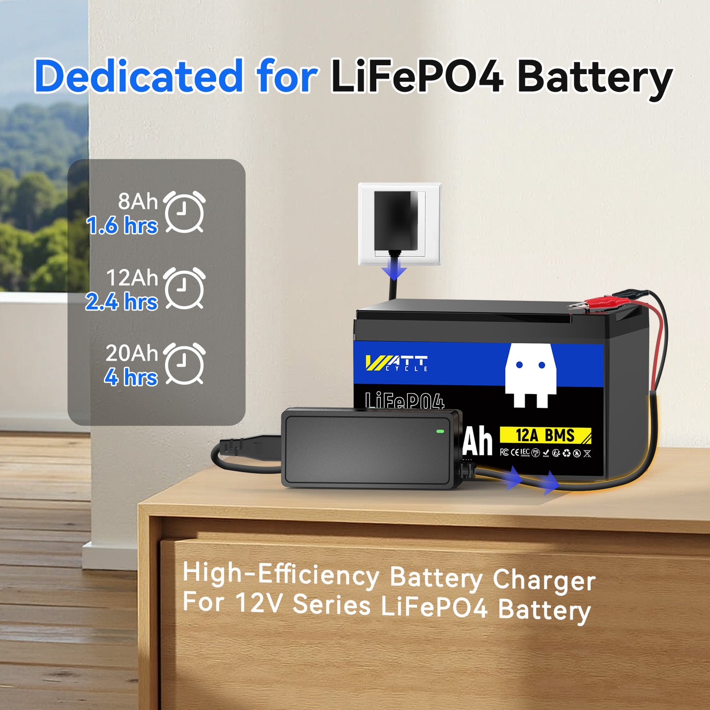 WattCycle AU - 14.6V 5A Plastic Shell LiFePO4 Battery Charger - USA PLUG with 100V -240V