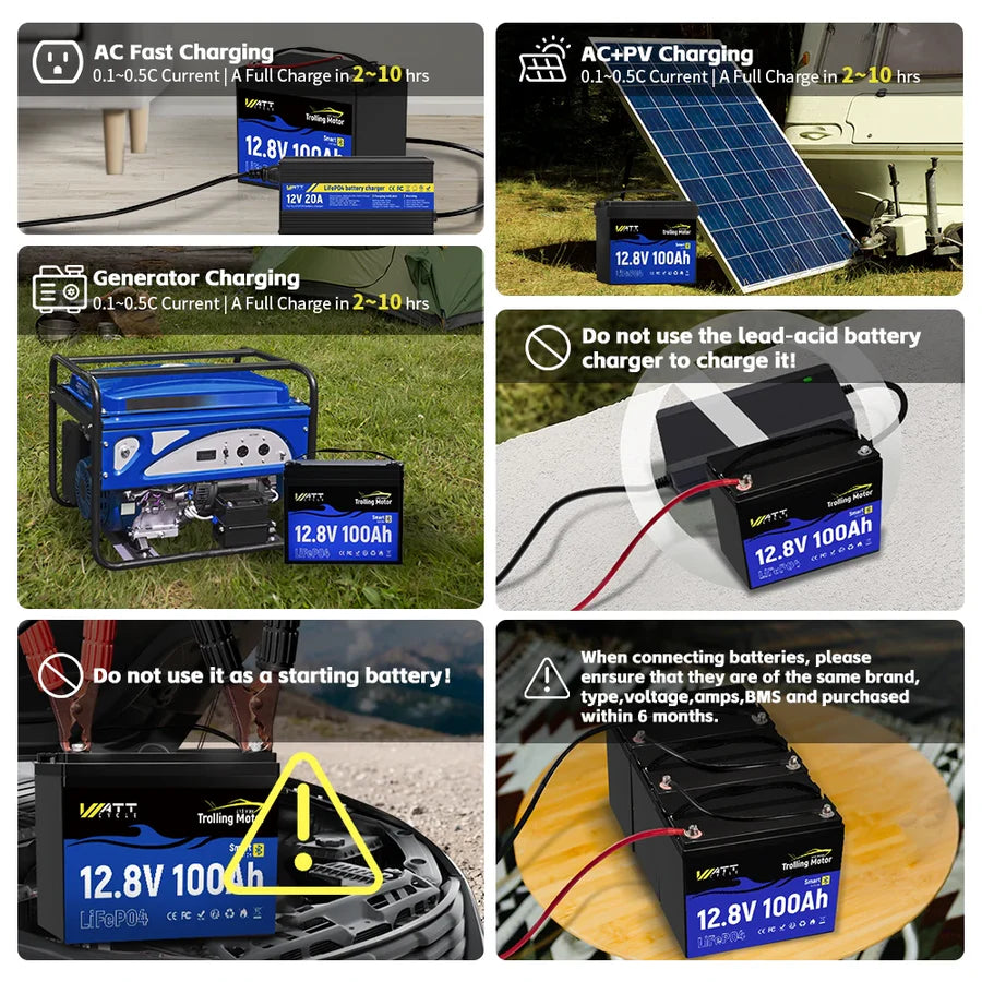 WattCycle AU - 12V 100Ah Group 24 LiFePO4 Battery with Bluetooth for Trolling Motors