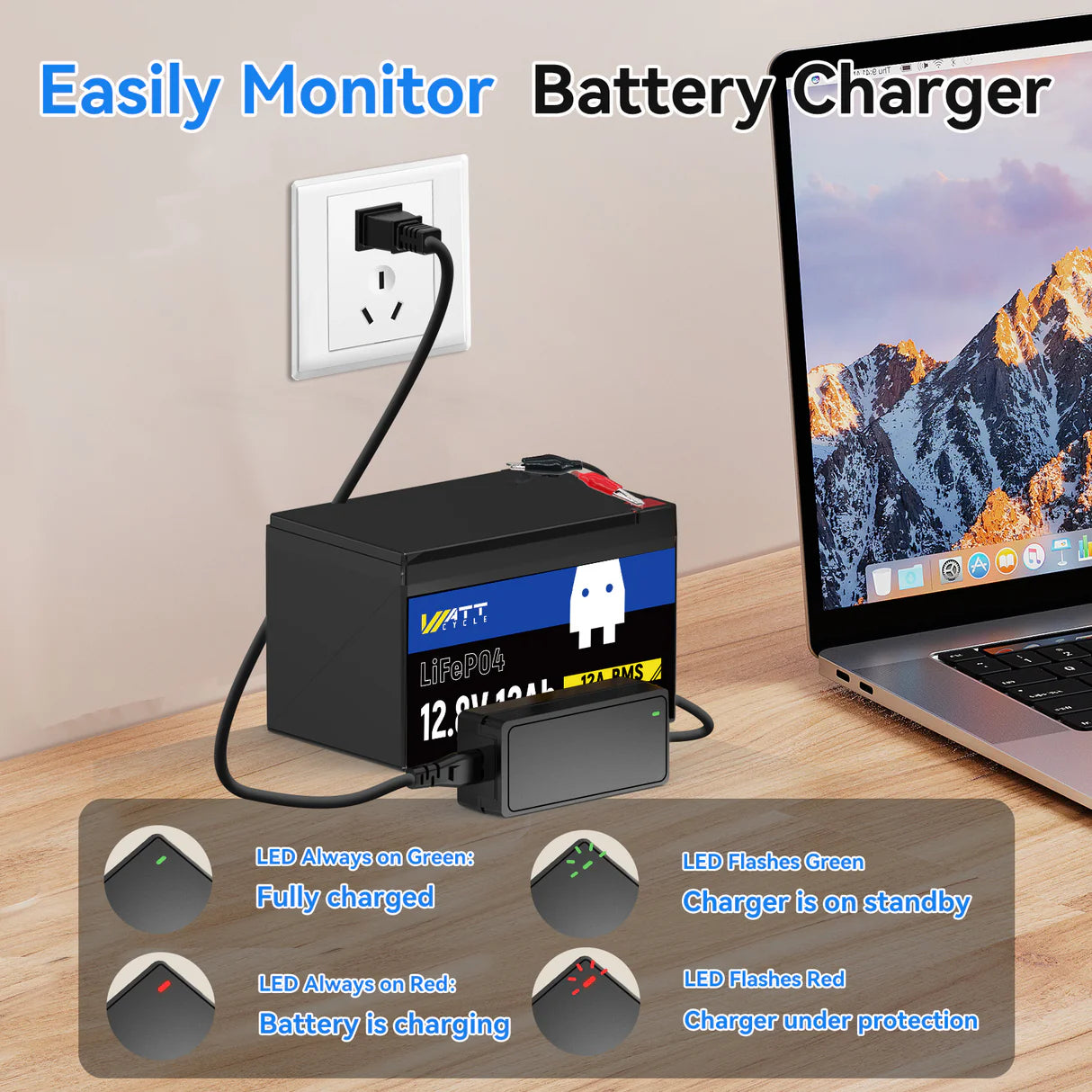 【Easter Sale: 6% OFF】WattCycle AU - 14.6V 5A Plastic Shell LiFePO4 Battery Charger
