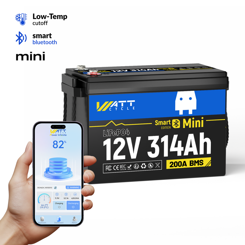 WattCycle 12V 314Ah Mini Basic Lithium Battery – 4.02kWh, 200A BMS for Caravans & Off-Grid Use