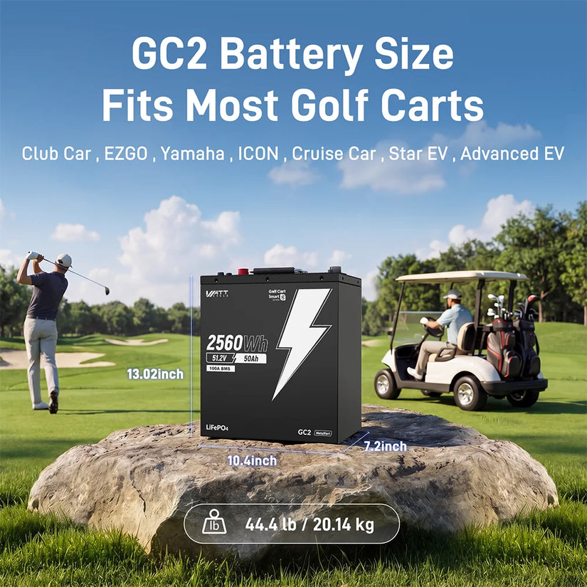 WattCycle 48V 50Ah Bluetooth LiFePO₄ Battery with 100A BMS – For Golf Carts & Ride-On Mowers