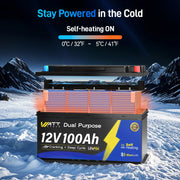 WattCycle 12V 100Ah Dual Purpose Marine Cranking LiFePO₄ Battery – 1200CCA, Bluetooth & Self-Heating