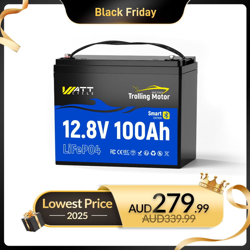 【BLACK FRIDAY SALES】WattCycle - 12V 100Ah Group 24 LiFePO4 Battery with Bluetooth for Trolling Motors