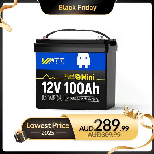 【BLACK FRIDAY SALES】WattCycle - 12V 100Ah Mini Bluetooth LiFePO4 Battery
