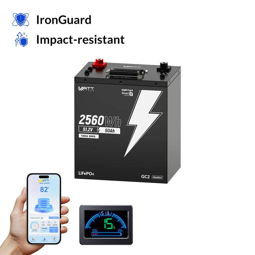 WattCycle 48V 50Ah Bluetooth LiFePO₄ Battery with 100A BMS – For Golf Carts & Ride-On Mowers