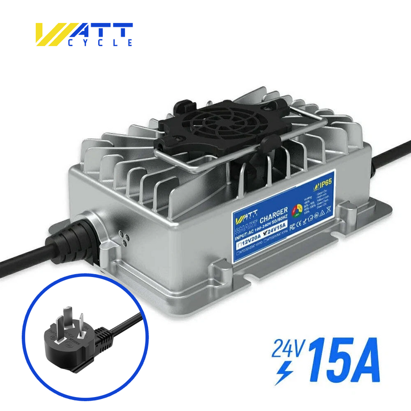 WattCycle 29.2V 15A LiFePO4 Battery Charger – Aluminium Shell for 24V Batteries