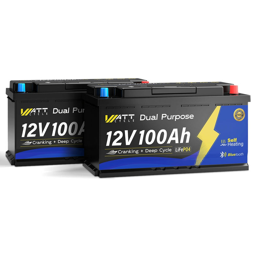 WattCycle 12V 100Ah Dual Purpose Marine Cranking LiFePO₄ Battery – 1200CCA, Bluetooth & Self-Heating