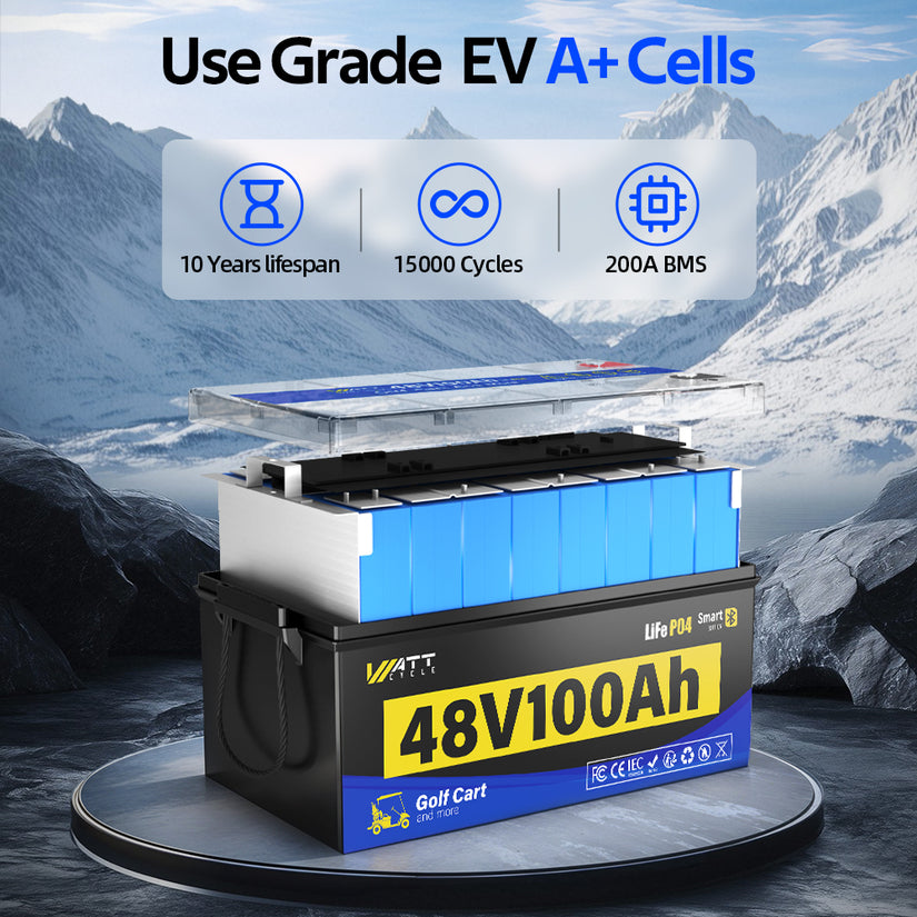 Local Pickup WattCycle 48V 100Ah Golf Cart Battery with Bluetooth V2 - Plastic House (BMS 200A)