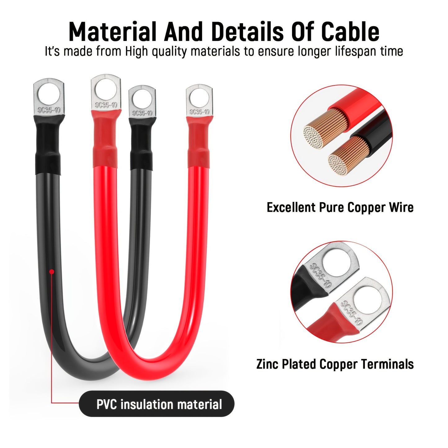 WattCycle 1pc 2pcs 4 AWG And 2pcs 6 AWG(30cm +60cm) Battery Cable Set with Terminals,0.31lnch Terminals Pure Copper Power Inverter Wire Set for Solar Marine Boat RV Car Motorcycle (2 Red +2 Black Cab