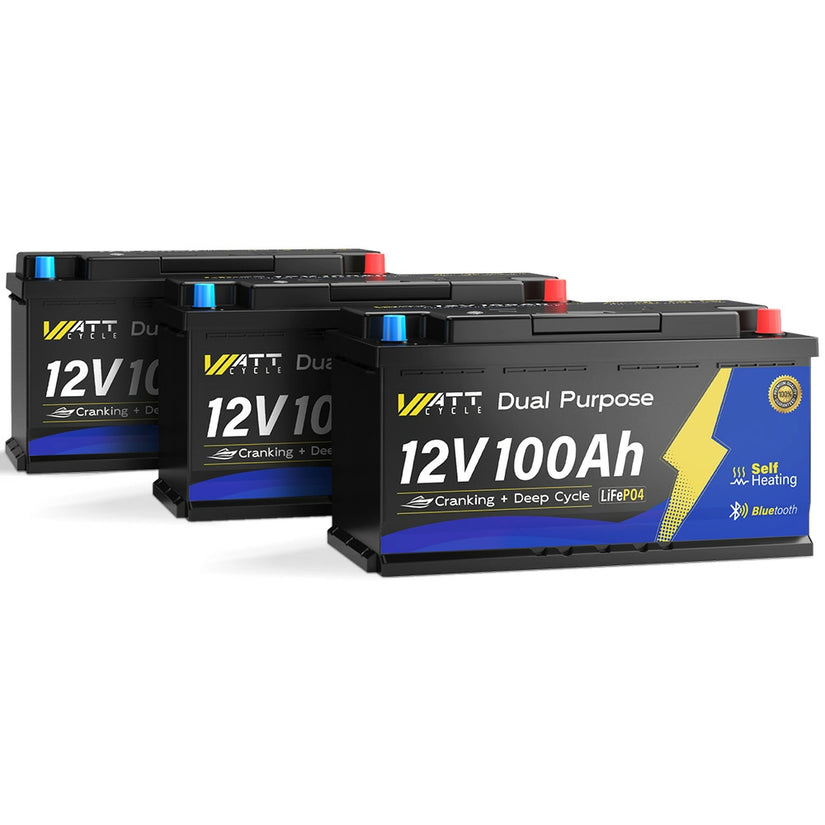 WattCycle 12V 100Ah Dual Purpose Marine Cranking LiFePO₄ Battery – 1200CCA, Bluetooth & Self-Heating
