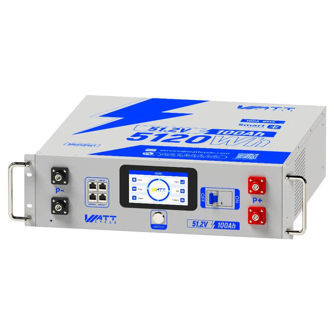 【BLACK FRIDAY SALES】WattCycle - 48V 100Ah Server Rack - LiFePO₄ Battery with Bluetooth, LCD Display & Communication