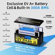 WattCycle 12V 314Ah Ultra Bluetooth LiFePO4 Battery (BMS 300A)