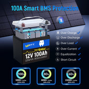 WattCycle 12V 100Ah Mini Bluetooth LiFePO₄ Battery – Group 22NF, Lightweight Compact Power