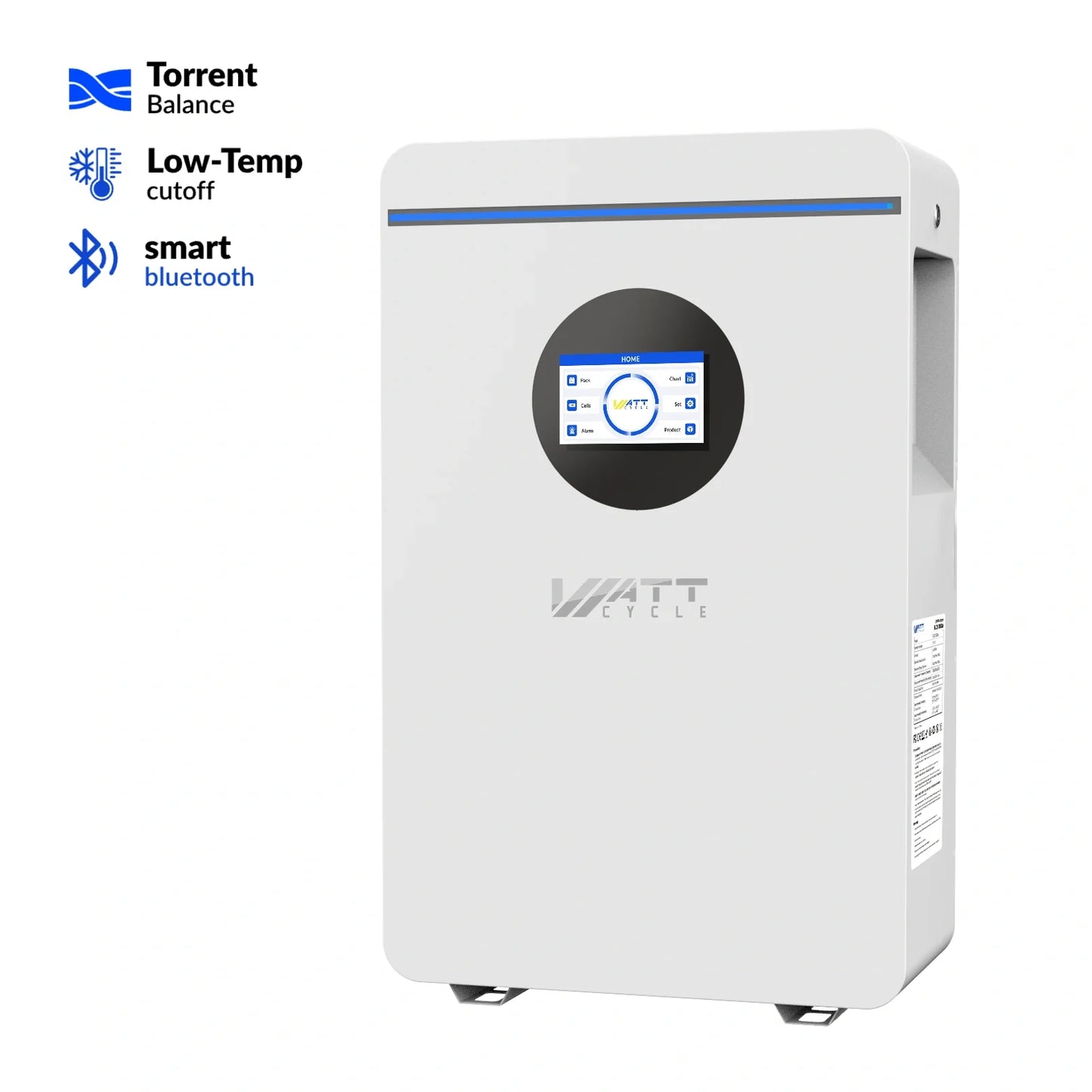 WattCycle 5.12kWh 48V 100Ah Wall-Mount LiFePO4 Battery – Bluetooth, Active Balancing & RS485/CAN Communication