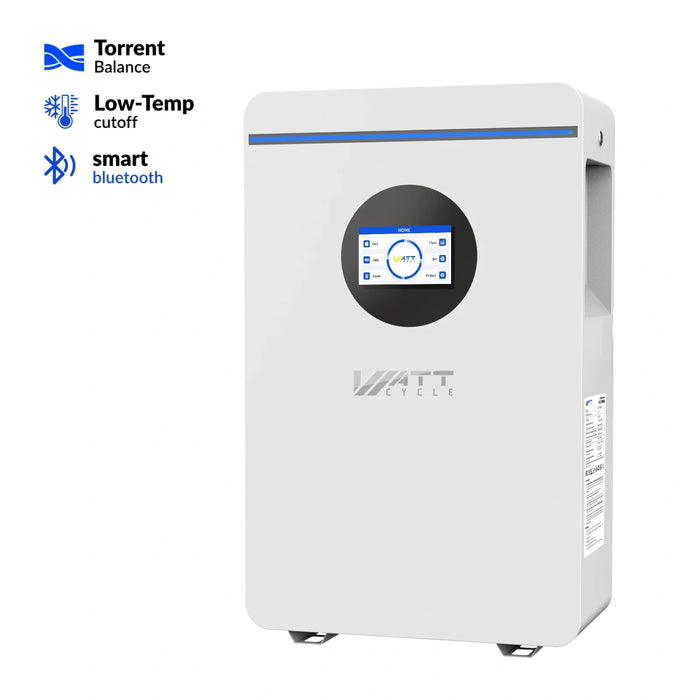 WattCycle 5.12kWh 48V 100Ah Wall-Mount LiFePO4 Battery – Bluetooth Monitoring & Active Balancing| RS485/CAN