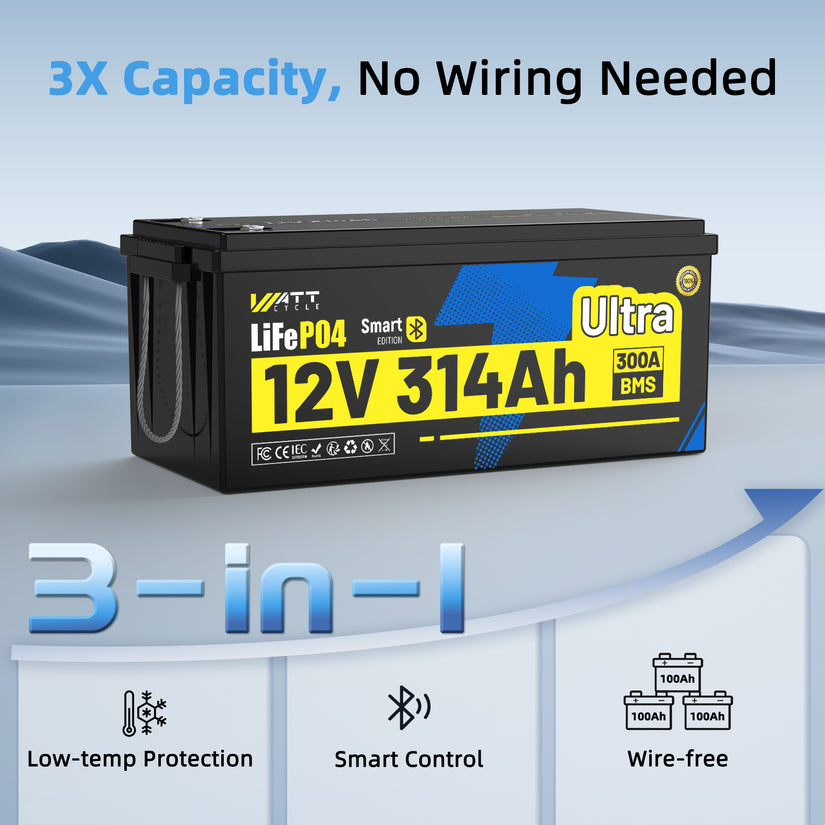 WattCycle 12V 314Ah Ultra Bluetooth LiFePO4 Battery (BMS 300A)