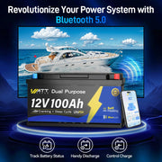 WattCycle 12V 100Ah Dual Purpose Marine Cranking LiFePO₄ Battery – 1200CCA, Bluetooth & Self-Heating