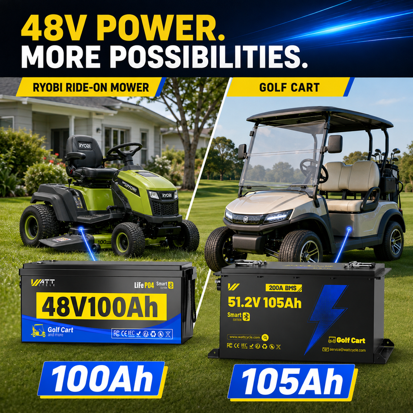[Free Monitor] WattCycle 48V (51.2V) 100Ah–105Ah Golf Cart LiFePO4 Battery | Bluetooth & 200A BMS