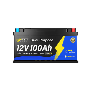 WattCycle 12V 100Ah Dual Purpose Marine Cranking LiFePO₄ Battery – 1200CCA, Bluetooth & Self-Heating