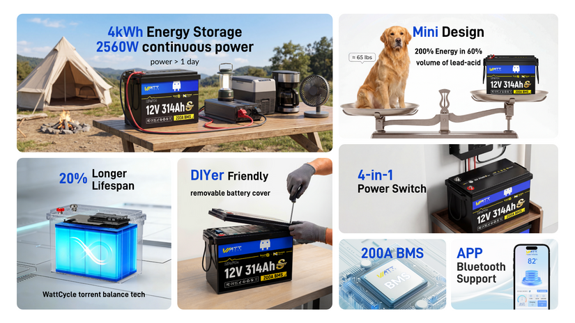 WattCycle 12V 314Ah LiFePO4 Battery Series