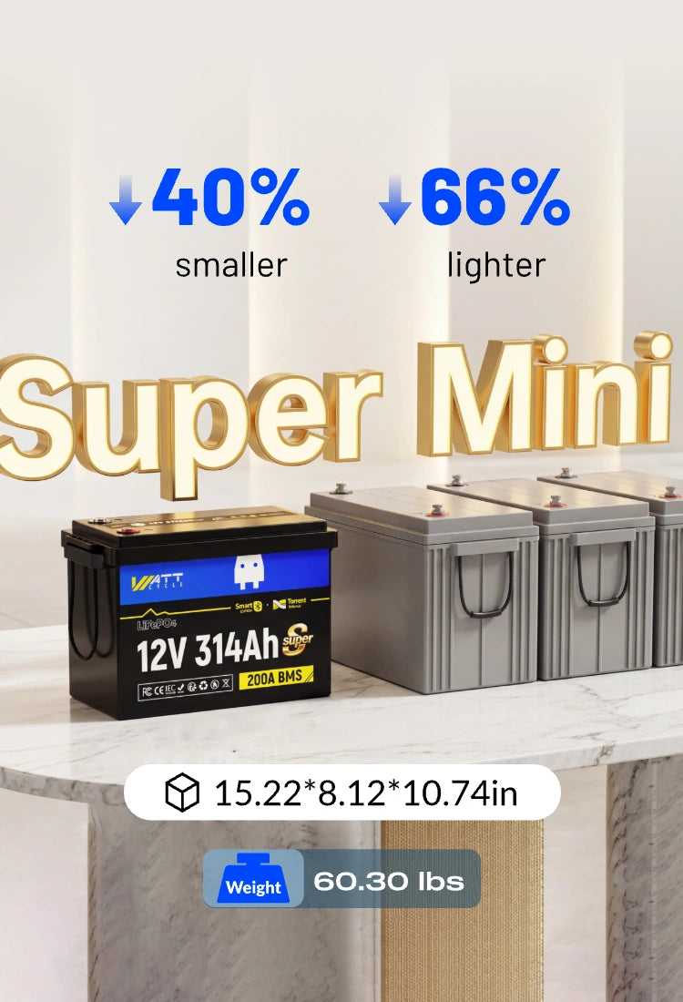 WattCycle 12V 314Ah LiFePO4 Battery Series