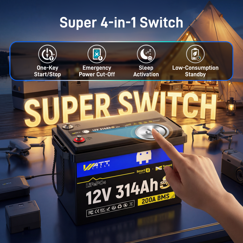 WattCycle 12V 314Ah Mini Super Powerhouse LiFePO₄ Battery – Bluetooth, 3A Active Balancer & Low-Temp Protection
