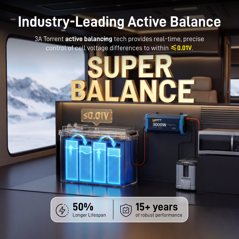 WattCycle 12V 314Ah Mini Super Powerhouse LiFePO₄ Battery – Bluetooth, 3A Active Balancer & Low-Temp Protection