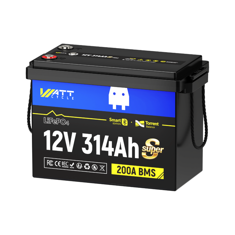 WattCycle 12V 314Ah Mini Super Powerhouse LiFePO₄ Battery – Bluetooth, 3A Active Balancer & Low-Temp Protection