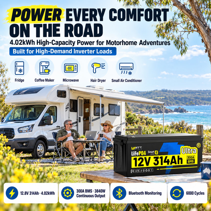 WattCycle 12V 314Ah Ultra LiFePO₄ Lithuim Battery – 4.02kWh, 300A BMS & Bluetooth