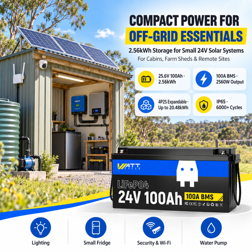 WattCycle 24V 100Ah LiFePO₄ Deep Cycle Battery for Trolling Motors, Marine & Off-Grid Power