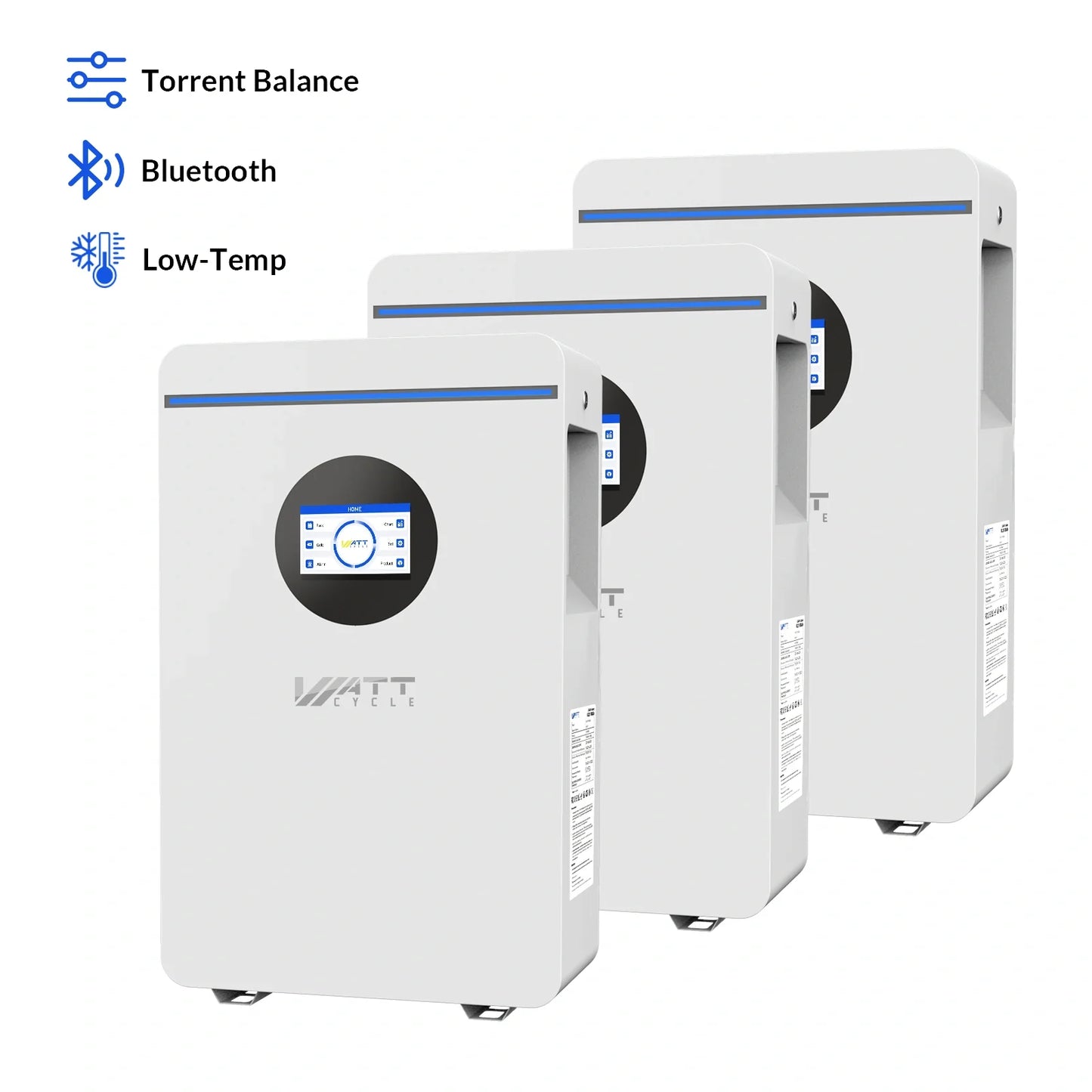 WattCycle 5.12kWh 48V 100Ah Wall-Mount LiFePO4 Battery – Bluetooth, Active Balancing & RS485/CAN Communication