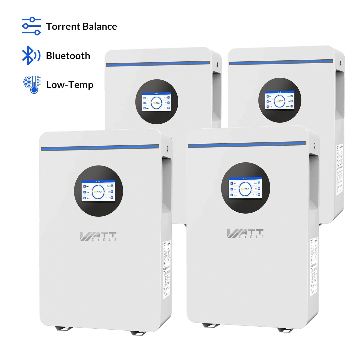 WattCycle 5.12kWh 48V 100Ah Wall-Mount LiFePO4 Battery – Bluetooth, Active Balancing & RS485/CAN Communication