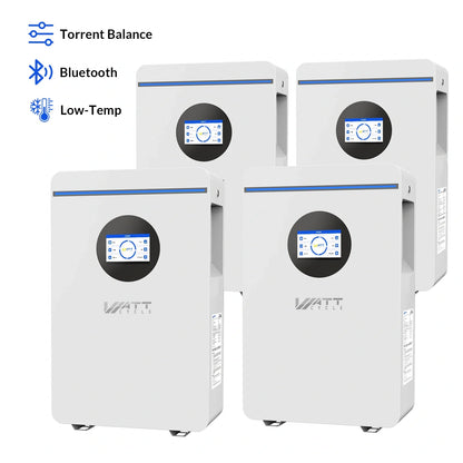 WattCycle 5.12kWh 48V 100Ah Wall-Mount LiFePO4 Battery – Bluetooth, Active Balancing & RS485/CAN Communication