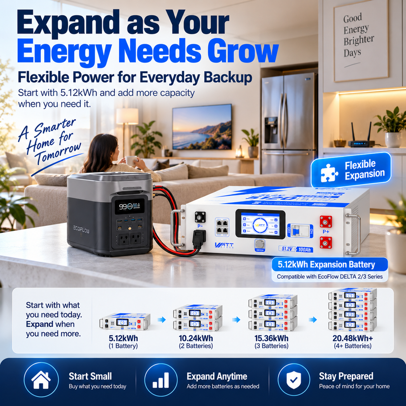 WattCycle V2.5 5.12kWh 48V 100Ah Rack LiFePO4 Battery – Bluetooth Monitoring & Active Balancing & LCD & Smart Comms