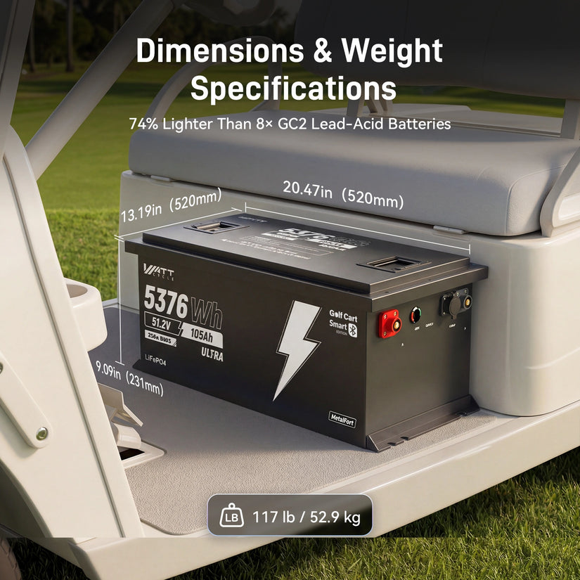 WattCycle 48V 105Ah (5.38kWh) Bluetooth LiFePO₄ Golf Cart Battery – 250A BMS & EVE Grade A Cells