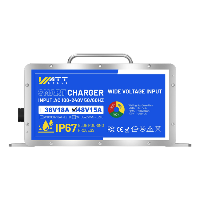 WattCycle 58.4V 15A LiFePO4 Battery Charger – Aluminium Shell for 48V Batteries