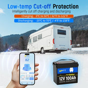 WattCycle 12V 100Ah Mini Bluetooth LiFePO₄ Battery – Group 22NF, Lightweight Compact Power