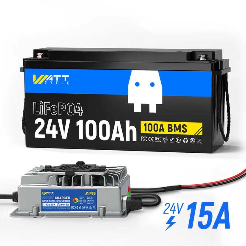 WattCycle 24V 100Ah LiFePO4 Battery – Low-Temperature Protection for 30–70 lbs Trolling Motors