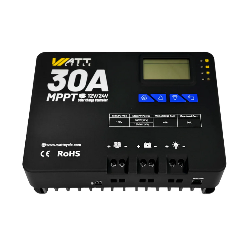 WattCycle 30A MPPT Solar Charge Controller – 12V/24V Battery System