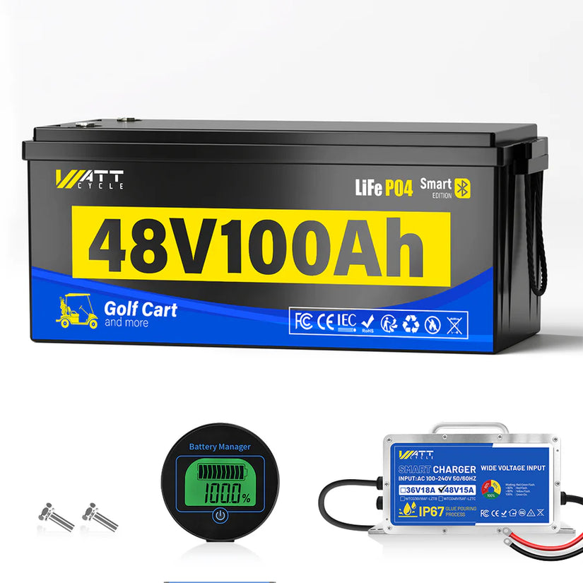Local Pickup WattCycle 48V 100Ah Golf Cart Battery with Bluetooth V2 - Plastic House (BMS 200A)