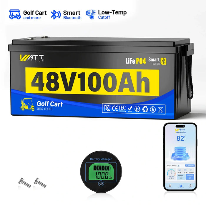 WattCycle 48V 100Ah Golf Cart Battery with Bluetooth V2 - Plastic House (BMS 200A)