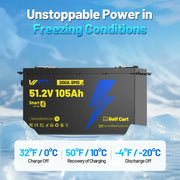 WattCycle 48V 105Ah Golf Cart LiFePO4 Battery – 200A BMS & Metal Housing