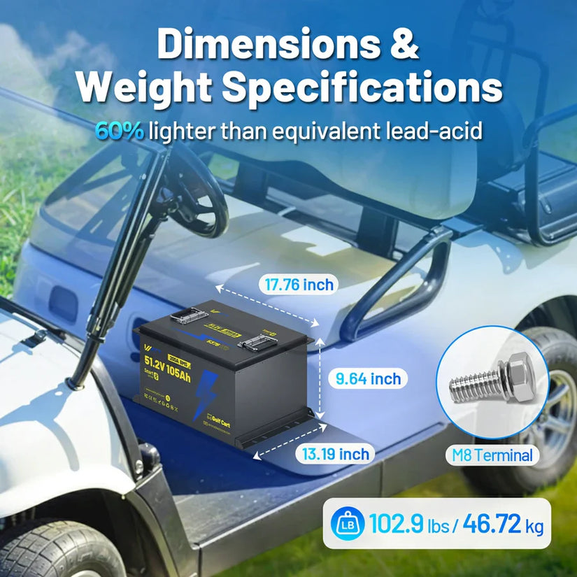 WattCycle 48V 105Ah Golf Cart LiFePO4 Battery – 200A BMS & Metal Housing