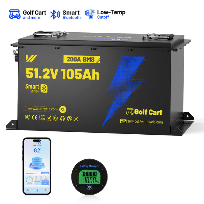 WattCycle 48V 105Ah Golf Cart LiFePO4 Battery – 200A BMS & Metal Housing