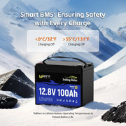 WattCycle 12V 100Ah Bluetooth Trolling Motor LiFePO₄ Battery – 120A BMS Surge Protection for 30–70 lbs Motors