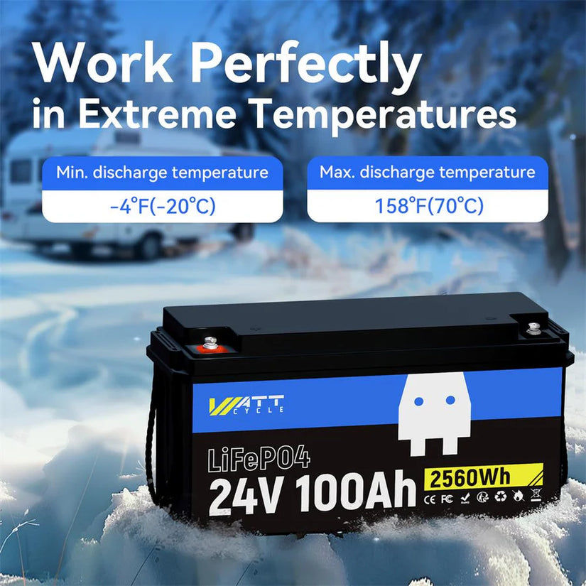 WattCycle 24V 100Ah LiFePO4 Battery – Low-Temperature Protection for 30–70 lbs Trolling Motors