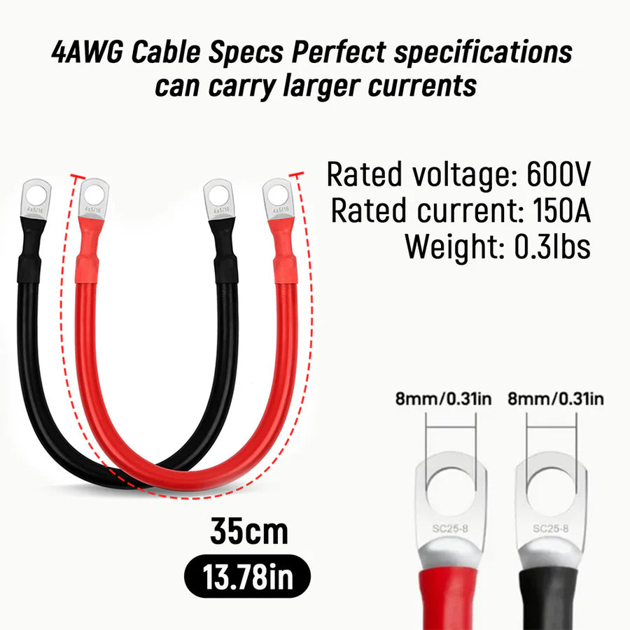 WattCycle AU - 4AWG 12-Inch Battery Inverter Cable Set