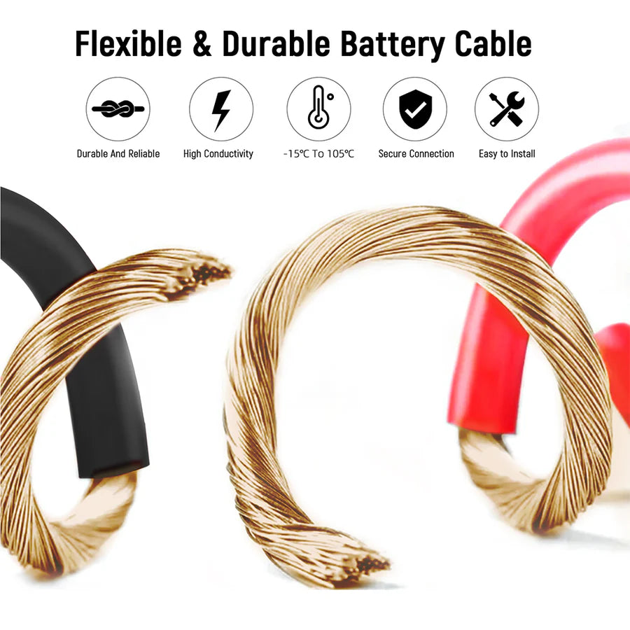 WattCycle AU - 4AWG 12-Inch Battery Inverter Cable Set