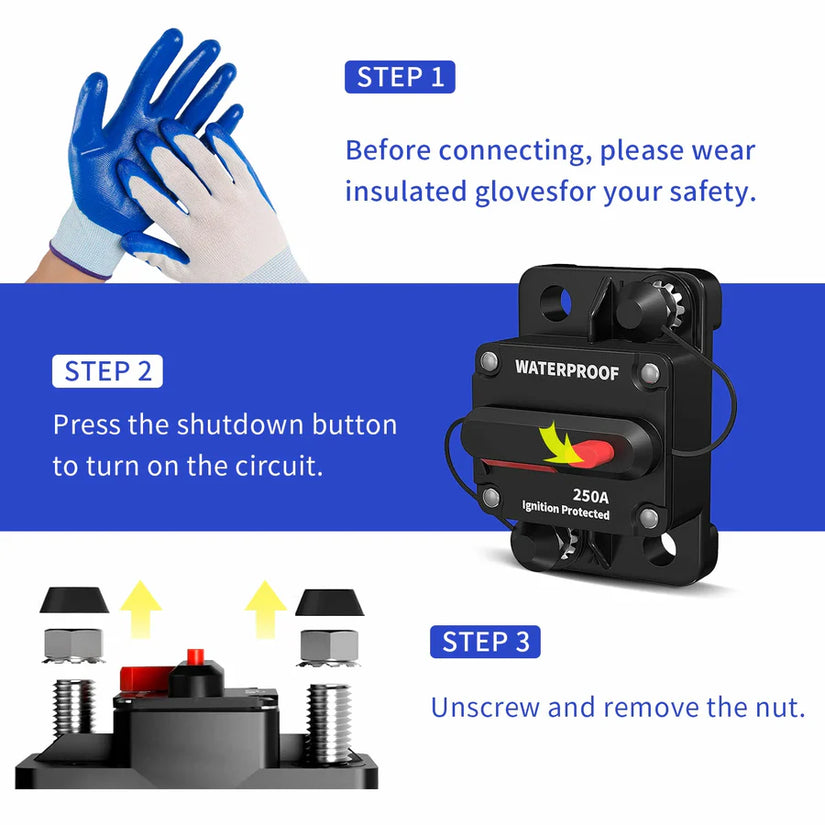 WattCycle 250A Circuit Breaker – Resettable Battery Protection