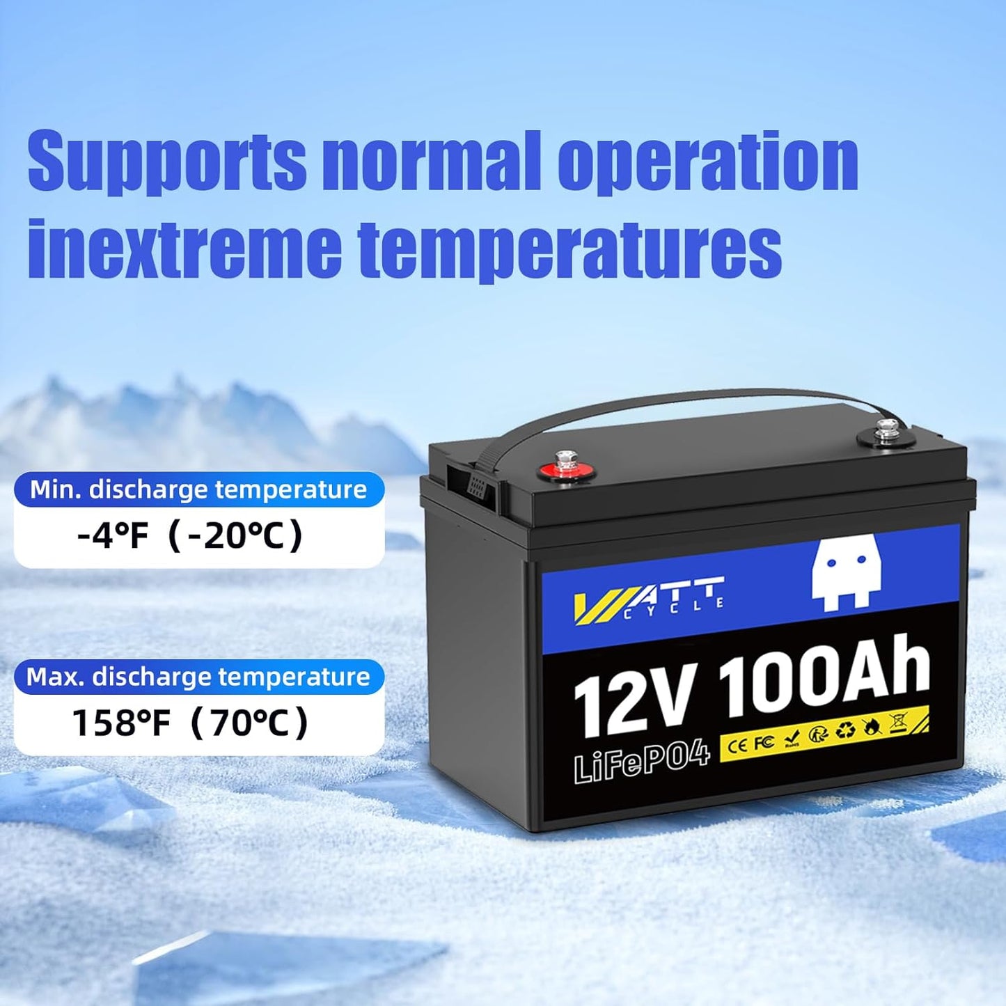 WattCycle 12V 100Ah Group 24 LiFePO4 Battery